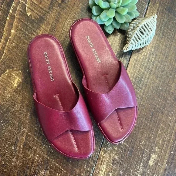Colin Stuart | Vintage Red Leather Platform Slide Sandals - Picture 2 of 6